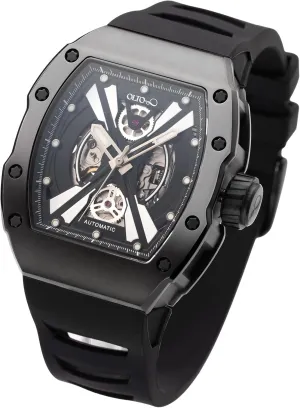 Tonneau Luxury Skeleton Watches for Men,Stainless Steel 30 Meter Waterproof with Silicone Strap Wristwatch affair neolithic turkey senator Accessories Gift for Men Men's Automatic Mechanical Watch, Design Reef 