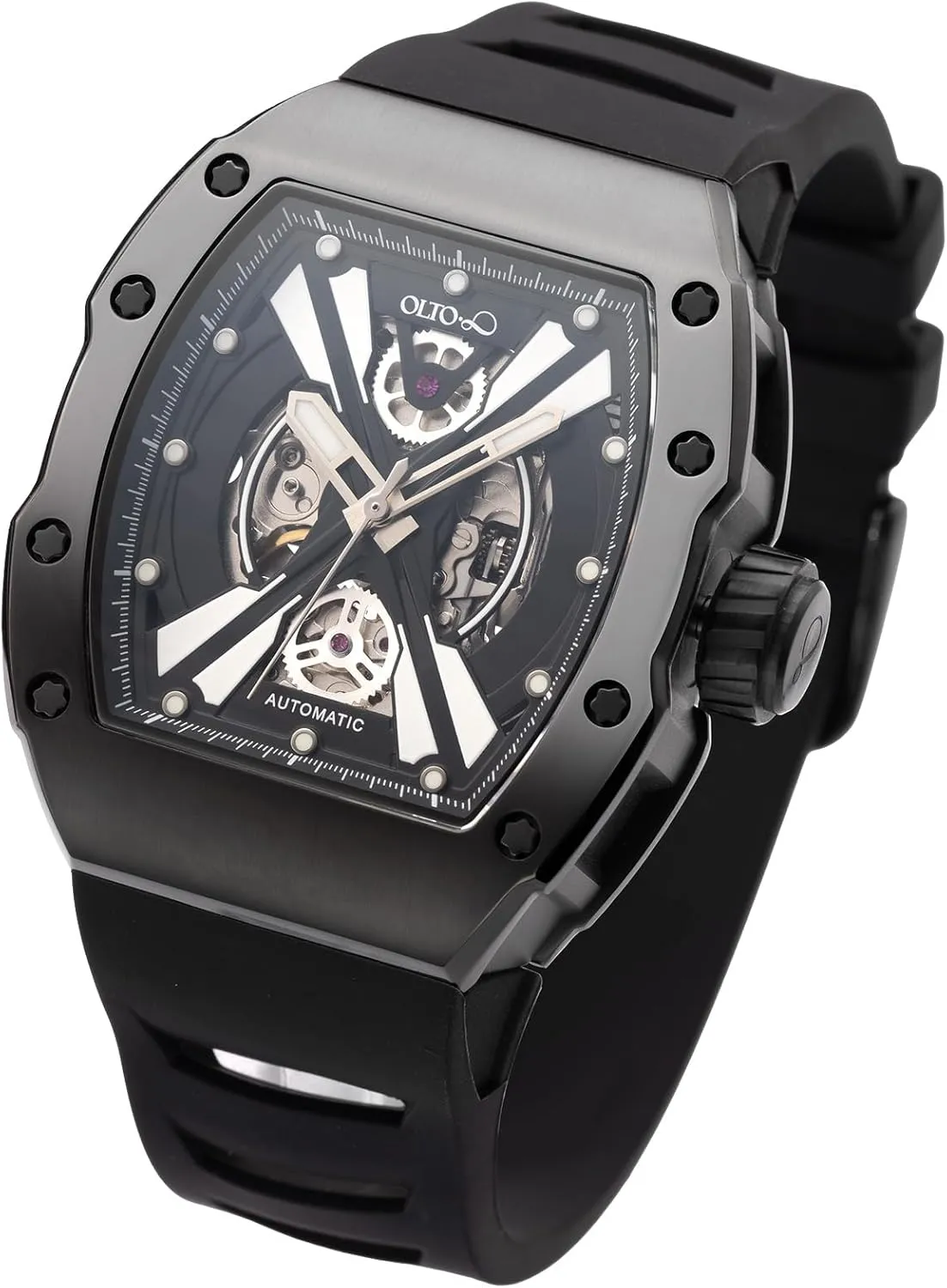 Tonneau Luxury Skeleton Watches for Men,Stainless Steel 30 Meter Waterproof with Silicone Strap Wristwatch affair neolithic turkey senator Accessories Gift for Men Men's Automatic Mechanical Watch, Design Reef 