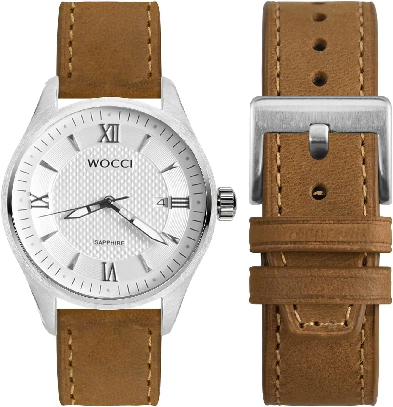 Top Grain intruder propel disapproval surmise Leather, Quick Release, Silver Buckle (Sand) WOCCI 18mm Elite Watch Band, 