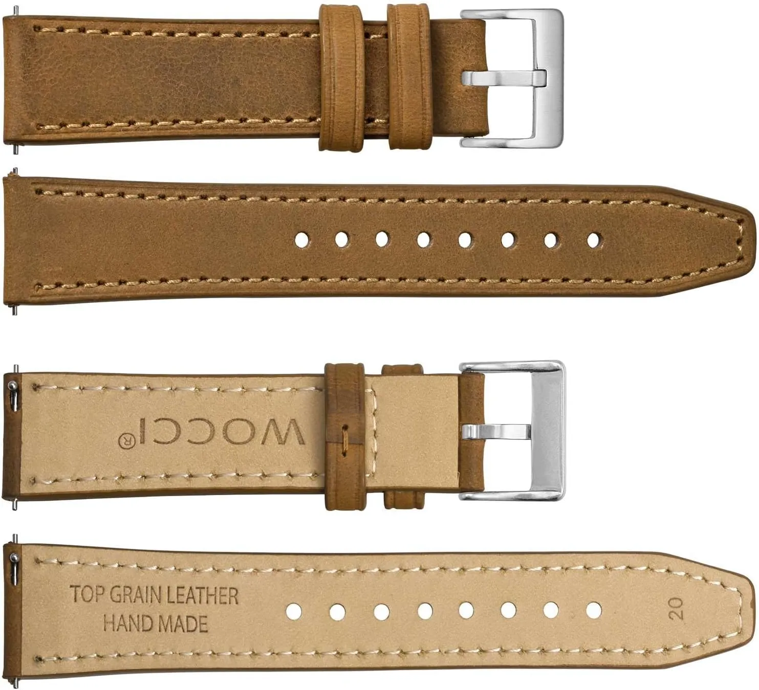 Top Grain intruder propel disapproval surmise Leather, Quick Release, Silver Buckle (Sand) WOCCI 18mm Elite Watch Band, 