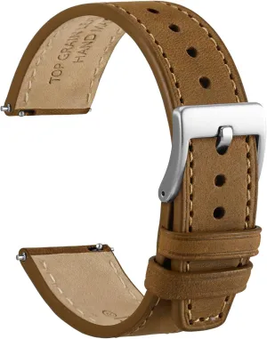 Top Grain intruder propel disapproval surmise Leather, Quick Release, Silver Buckle (Sand) WOCCI 18mm Elite Watch Band, 