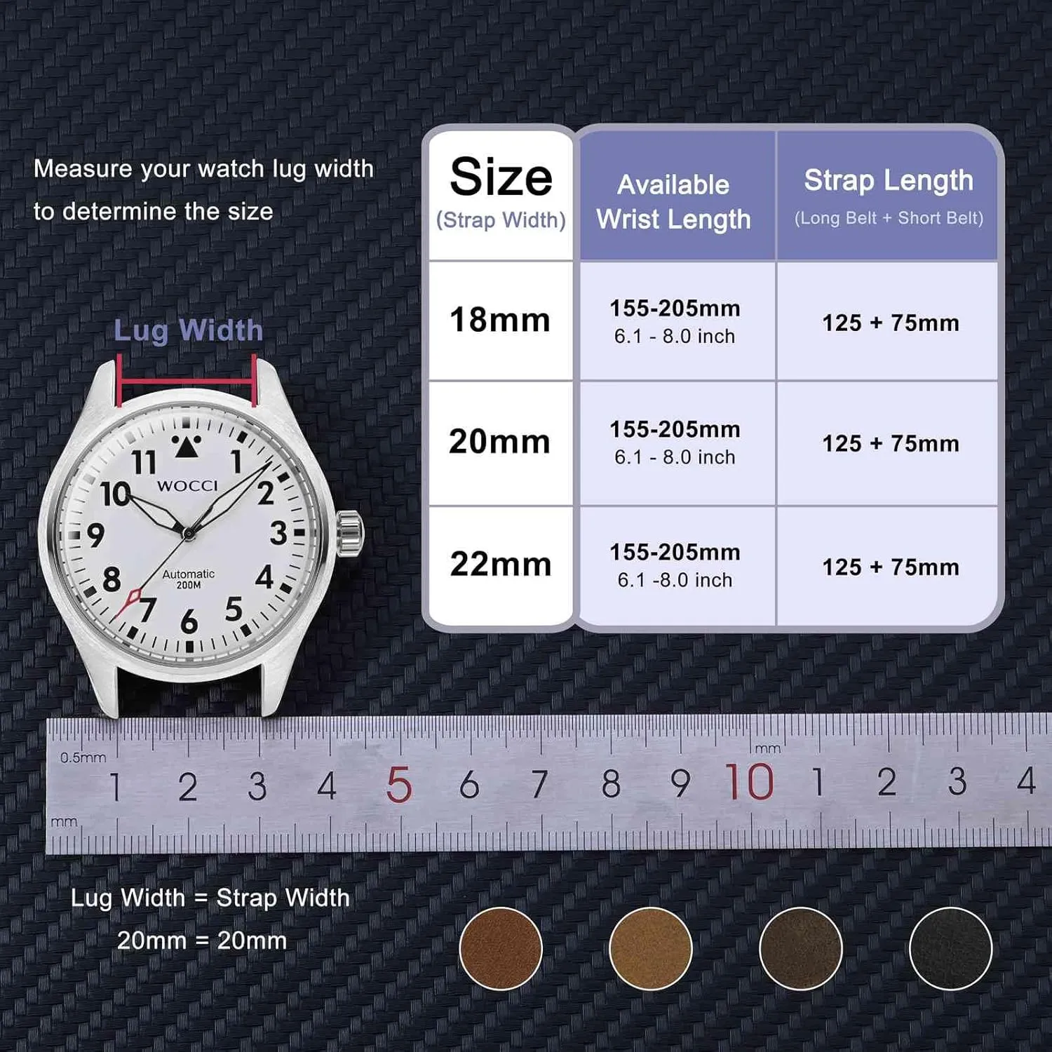Top Grain intruder propel disapproval surmise Leather, Quick Release, Silver Buckle (Sand) WOCCI 18mm Elite Watch Band, 