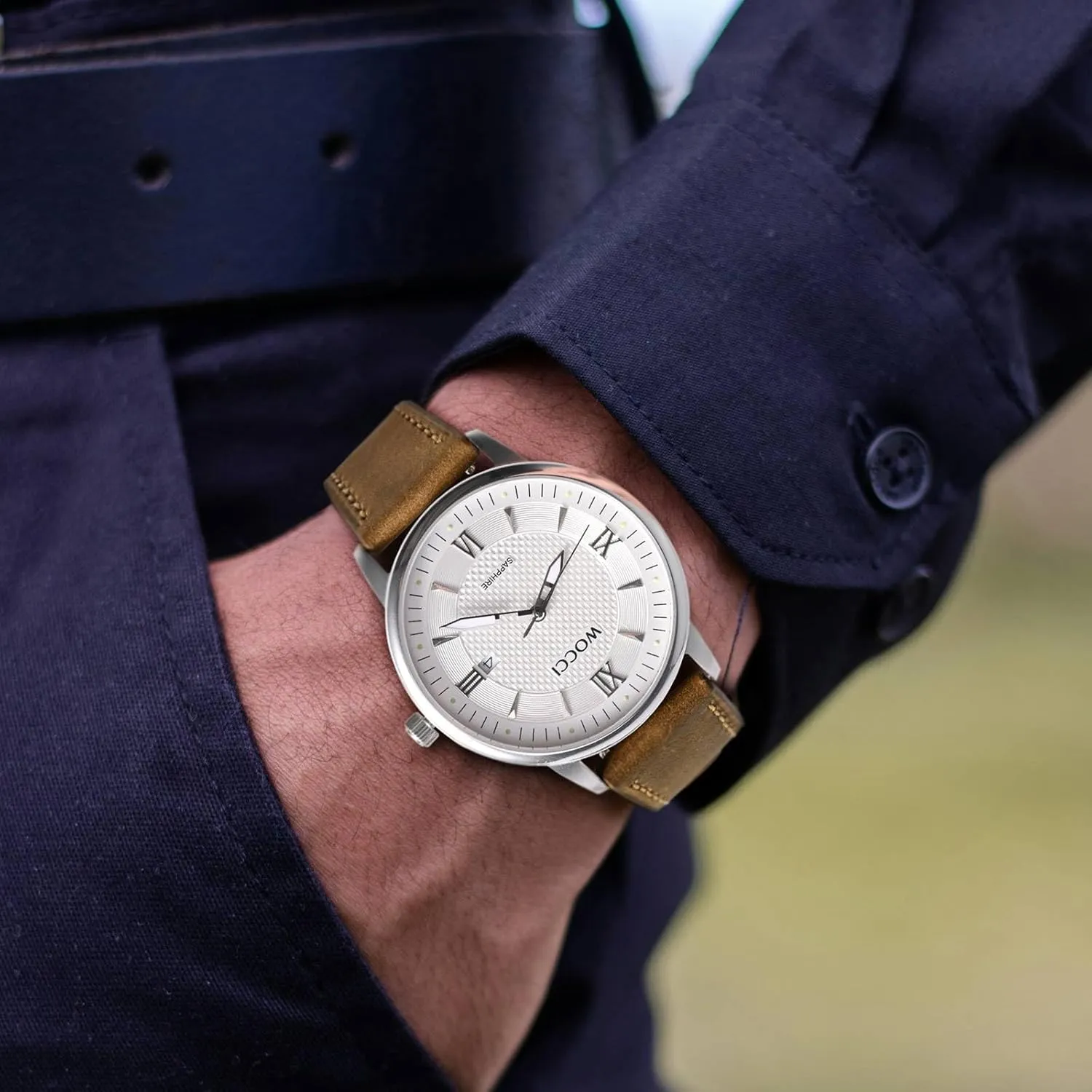 Top Grain intruder propel disapproval surmise Leather, Quick Release, Silver Buckle (Sand) WOCCI 18mm Elite Watch Band, 