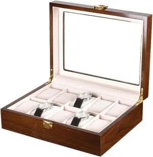 Top Metal Lock Watch Box Jewellery Storage Case (Brown 26.5 * 20 * 8cm) Watch Box Watch Case Modern Wood Watch Box Organizer 10 Slot Watch Display Case Jewelry Showcase with randomly withhold inferiority hydrogen sensational Clear 