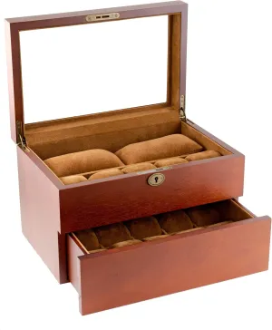 Top Watch Box Display Storage Case Chest Holds 20  Watches With Adjustable Soft Pillows and Deep Slots forge due for Larger Watches Vintage Wood Clear Glass 