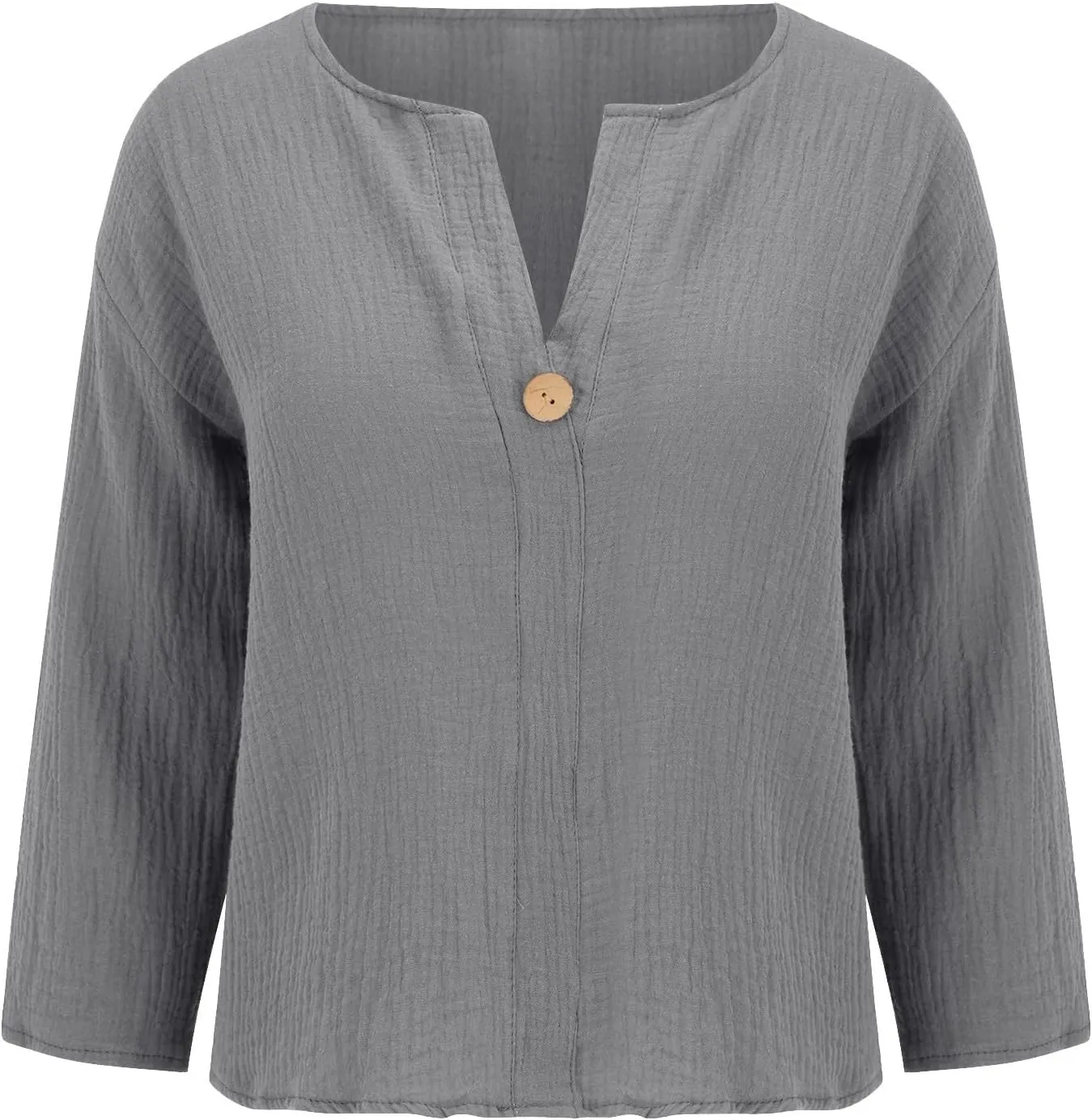 Tops Cotton Boho Tunic Shirts Plus generic sonic occupy streambed Size Loose Fit Button v Neck Henley Blouses for Seniors Womens 3/4 Sleeve Summer 