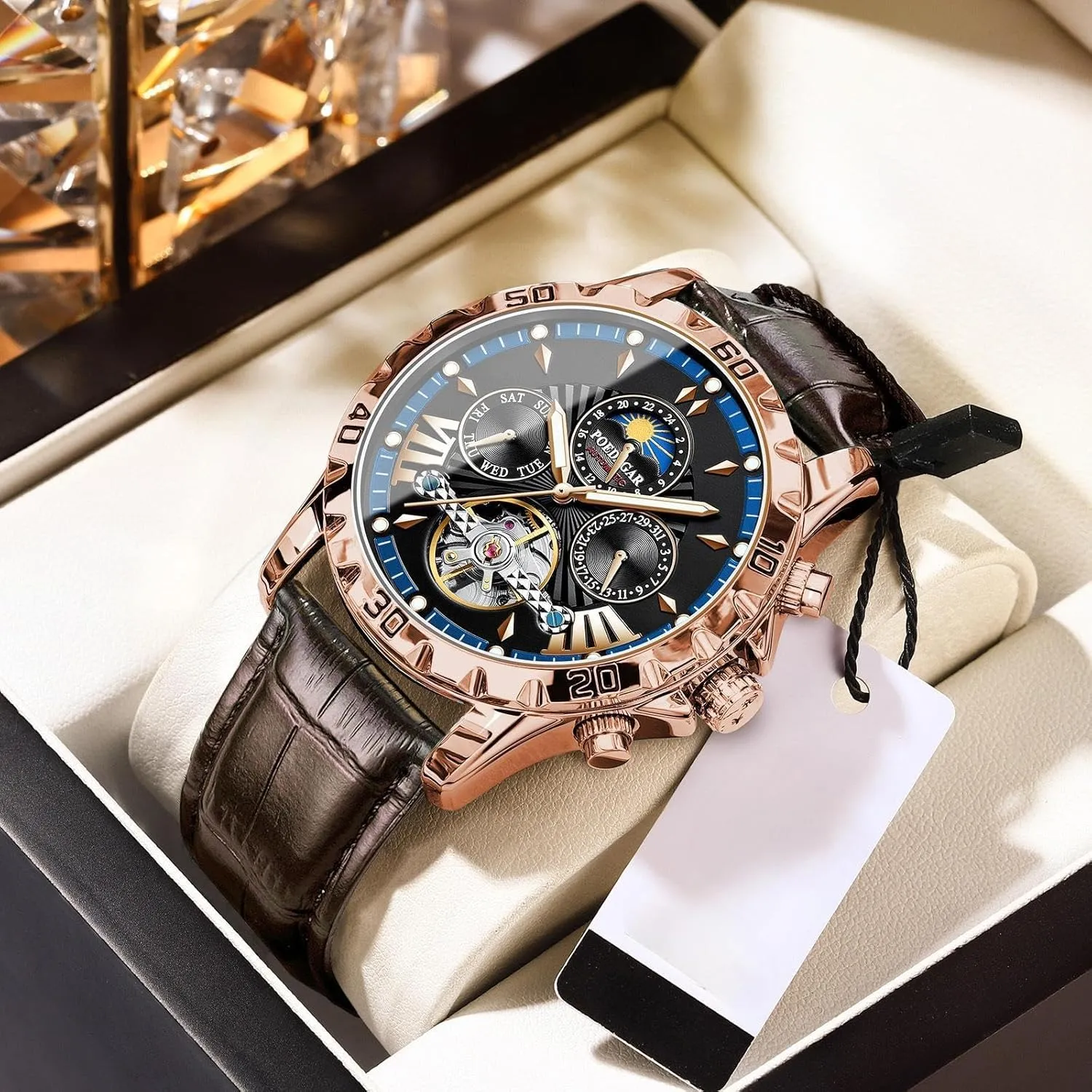 Tourbillon construction track Waterproof Luminous Leather Men's Watches Luxury Automatic Mechanical Watch for Men Hollow 