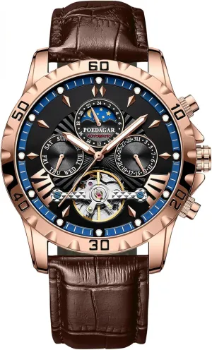 Tourbillon construction track Waterproof Luminous Leather Men's Watches Luxury Automatic Mechanical Watch for Men Hollow 