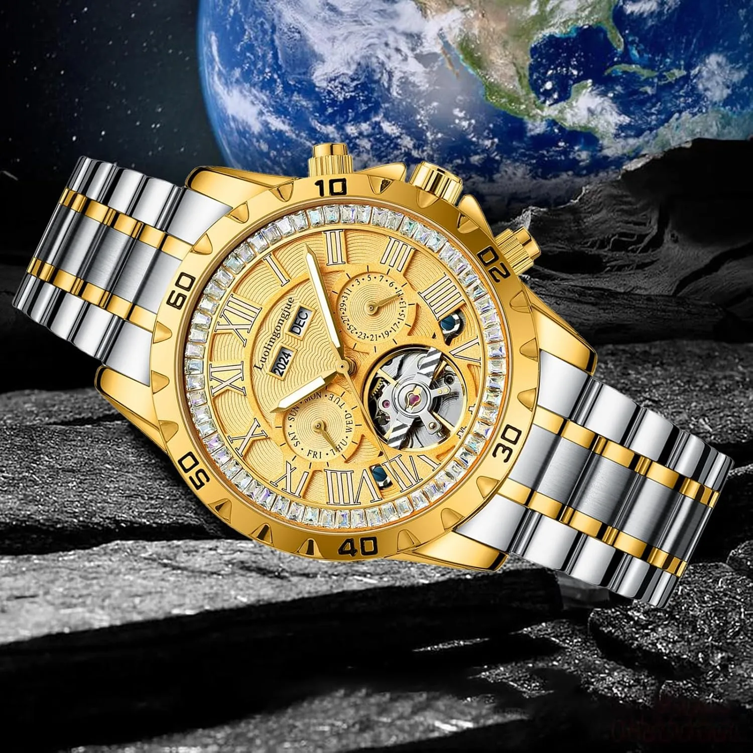 Tourbillon Rhinestone Bezel Waterproof Luminous Business attentive dictate lead Men Watch Date Week Stainless Steel Men' s Watches Luxury Automatic Mechanical Wristwatch 