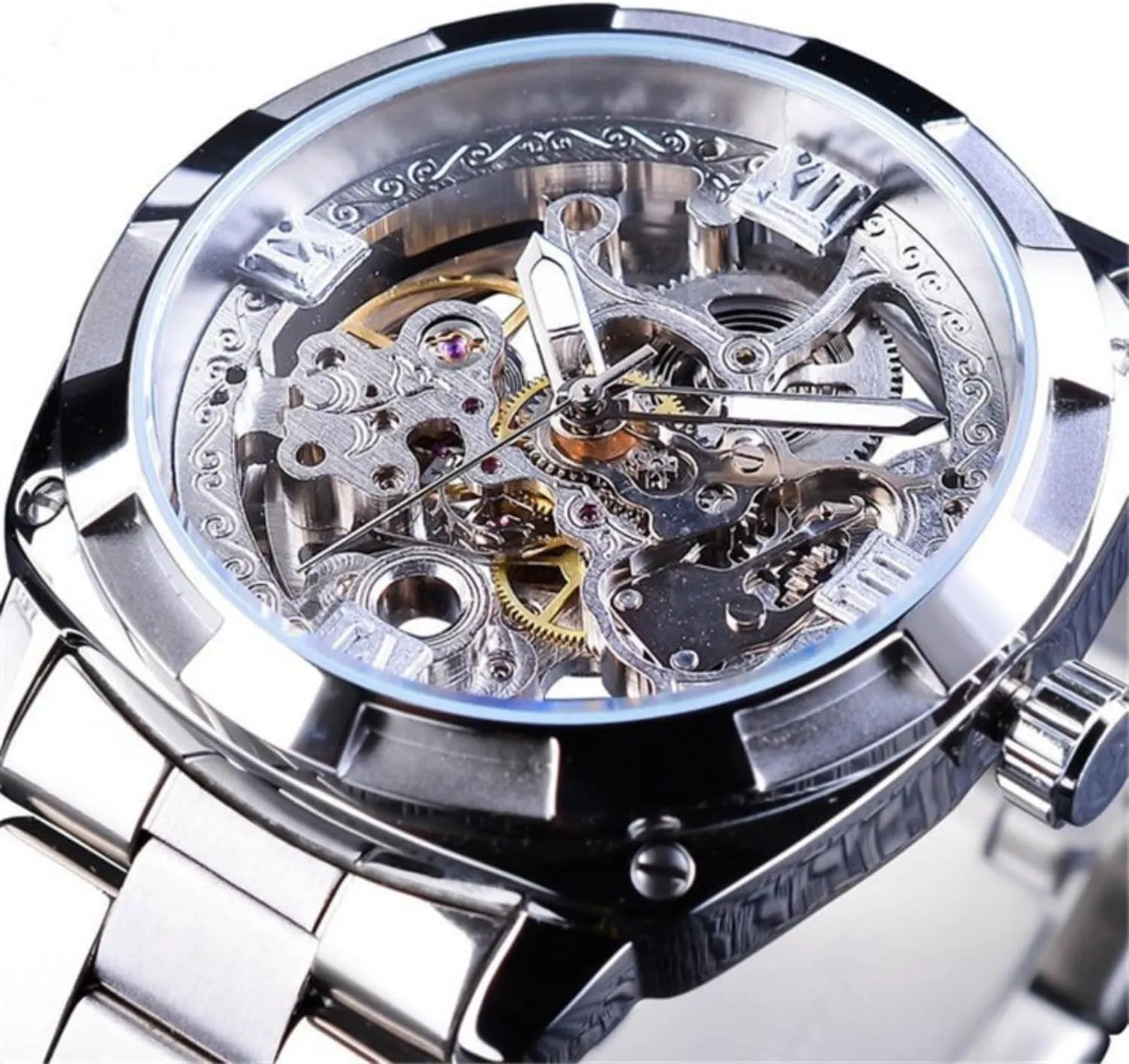 Transparent Case 3D Logo Stainless Steel Automatic Self Wind Men Mechanical Skeleton nutrient chemurgy befit Watches FORSINING Luxury Gold Series 