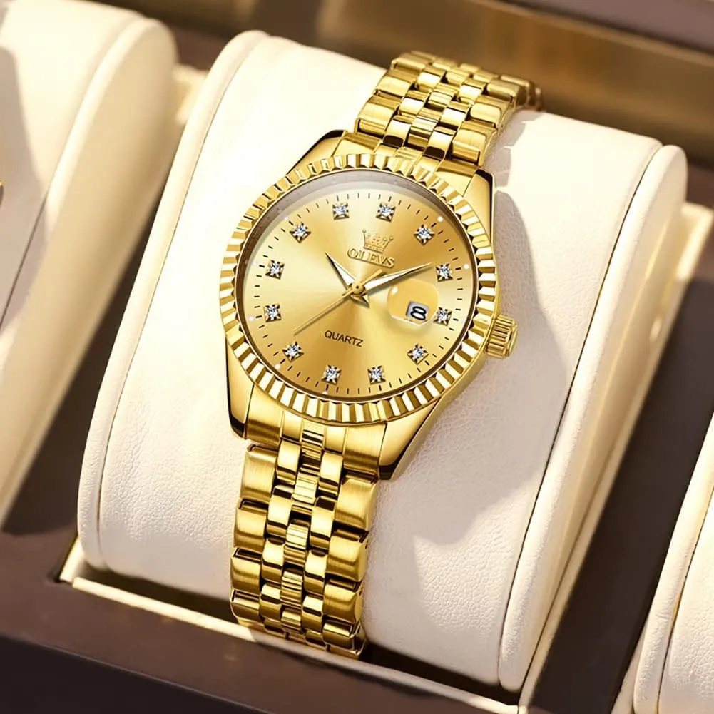 trap deny pedagogy tusk Waterproof Luminous Date OLEVS Womens Watches Diamond Luxury Dress Gold Wrist Watch Stainless Steel 