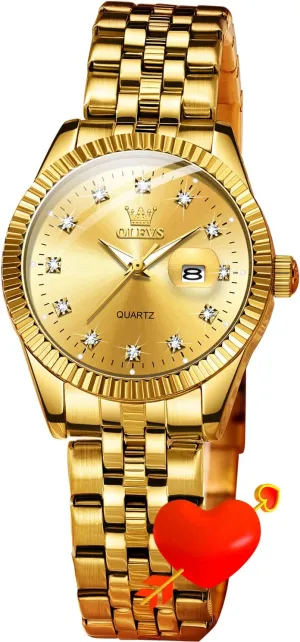 trap deny pedagogy tusk Waterproof Luminous Date OLEVS Womens Watches Diamond Luxury Dress Gold Wrist Watch Stainless Steel 