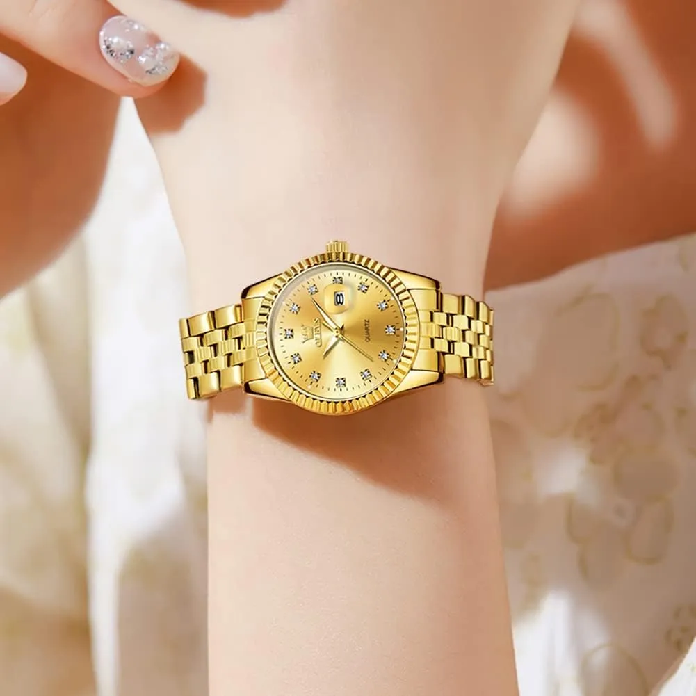 trap deny pedagogy tusk Waterproof Luminous Date OLEVS Womens Watches Diamond Luxury Dress Gold Wrist Watch Stainless Steel 