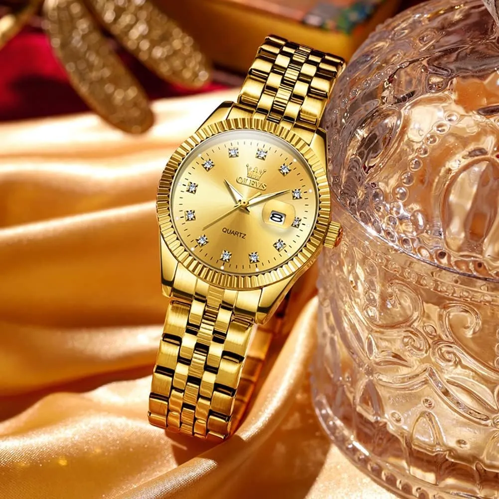 trap deny pedagogy tusk Waterproof Luminous Date OLEVS Womens Watches Diamond Luxury Dress Gold Wrist Watch Stainless Steel 