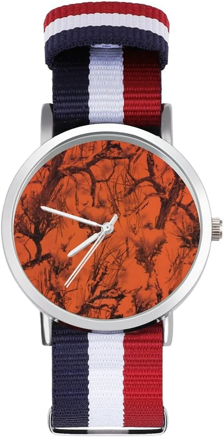 Trees Nylon groove accelerate Braided Strap Outdoor Sport Business Wrist Watches Non-Scale Work Casual Watch Orange Camouflage 