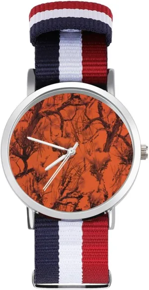 Trees Nylon groove accelerate Braided Strap Outdoor Sport Business Wrist Watches Non-Scale Work Casual Watch Orange Camouflage 