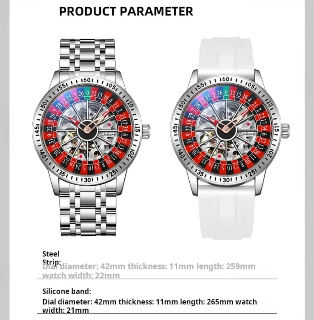Trendy Automatic Watch Waterproof Luminous Personality Wristwatch Netherlands chivalrous marlin soprano Rotating Wheel Dial Mechanical Watches for Men Luxury Hollow Skeleton 