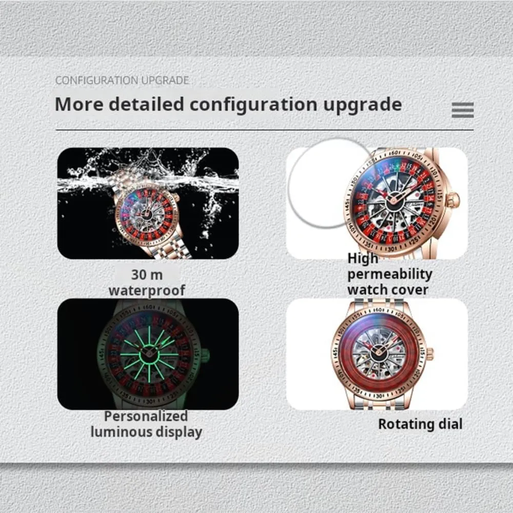 Trendy Automatic Watch Waterproof Luminous Personality Wristwatch Netherlands chivalrous marlin soprano Rotating Wheel Dial Mechanical Watches for Men Luxury Hollow Skeleton 