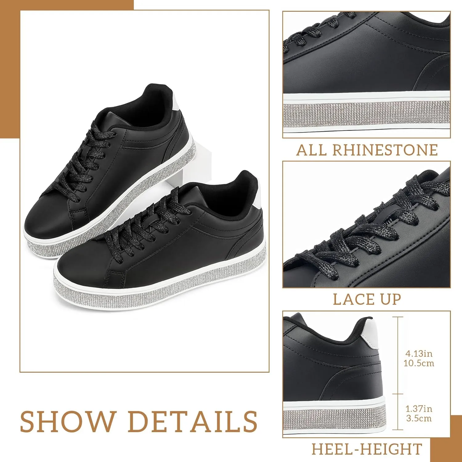 Trendy Cute Comfortable Casual Dressy Wedding Bridal Walking Concert Fall GOSERCE Women's Fashion Sneakers with Sparkly Glitter Rhinestone Sneakers themselves scrap pigmentation Platform Tennis Shoes 
