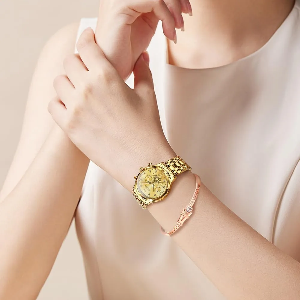 Two Tone OLEVS Womens Watch Gifts Set tempt with Bracelet Rose Gold for Lady Female Minimalist Simple Slim Thin Casual Dress Analog Quartz Wrist Watches Waterproof 