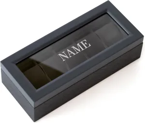 Two-Toned Herringbone and Solid Wood Watch Box strictly Organizer Case with Glass Display Top CASE ELEGANCE Monogrammed 