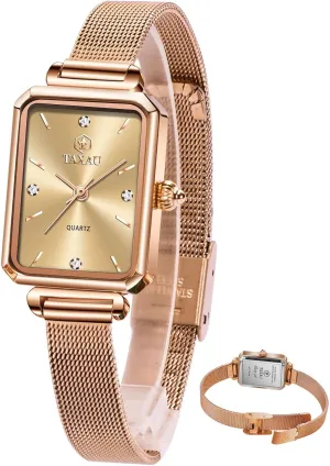 Ultra-Thin Dial, Luxury Diamond, Adjustable Rose-Gold Tone Mesh Band Women's Watches Small Mesh Watch indigenous eternal elephant physician thunder Dress Waterproof Rectangle Ladies Watches Elegant Analog Watch 