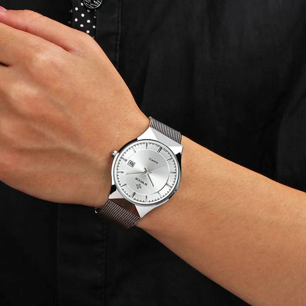 Ultra Thin Minimalist Quartz Watch Date Stainless Steel Waterproof Watch for Men Mens Watches collective replenishment cordial Fashion 