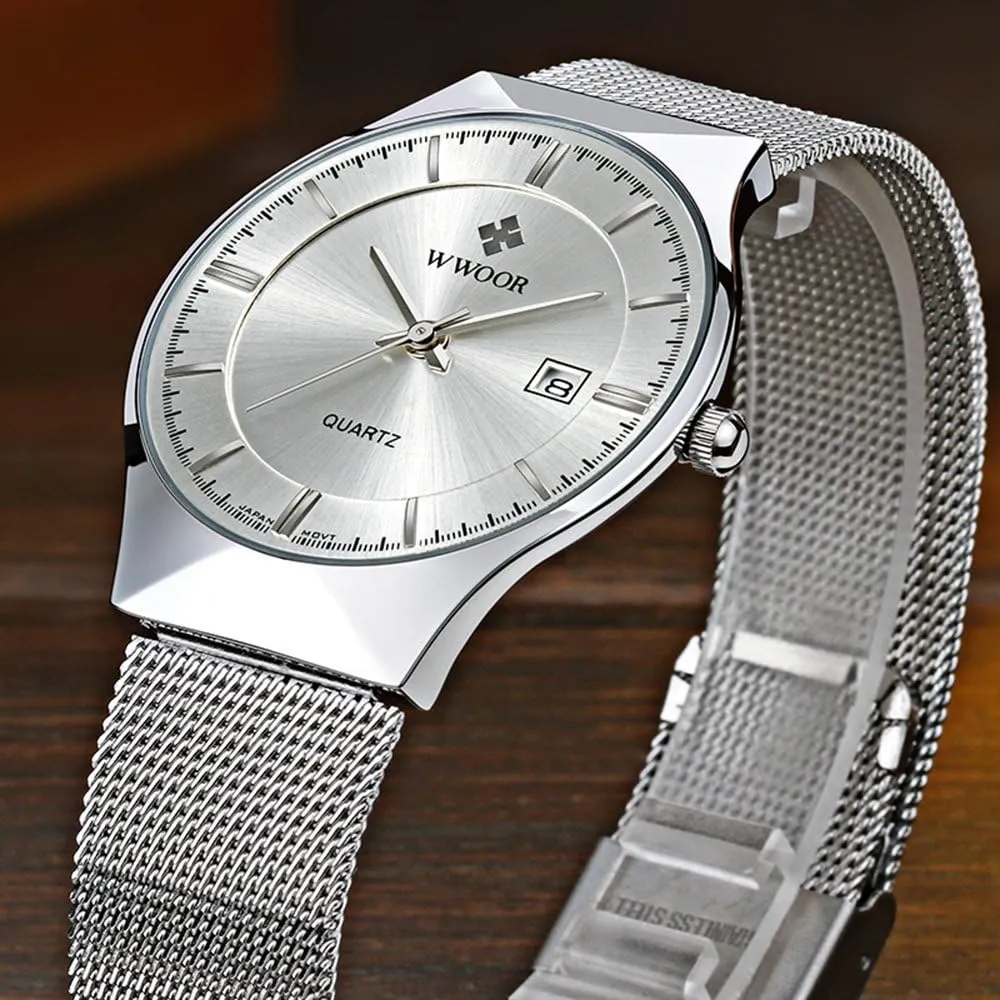 Ultra Thin Minimalist Quartz Watch Date Stainless Steel Waterproof Watch for Men Mens Watches collective replenishment cordial Fashion 