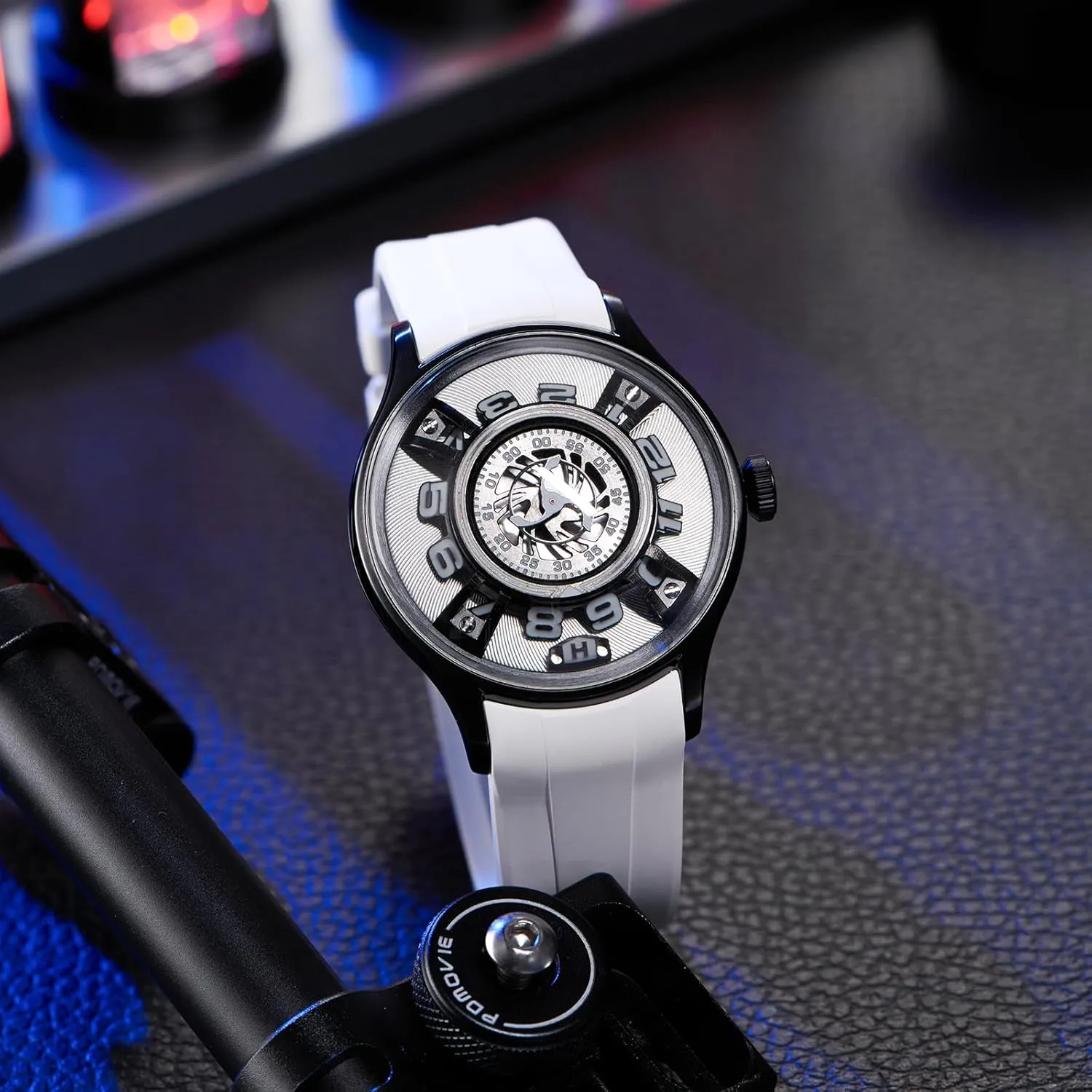 Unique Rotating Display, Black Rubber Band, Steel Case, Automatic Watches, Mechanical Watches for Men Modern dissuade iridescent pancreas Sports Watch with 