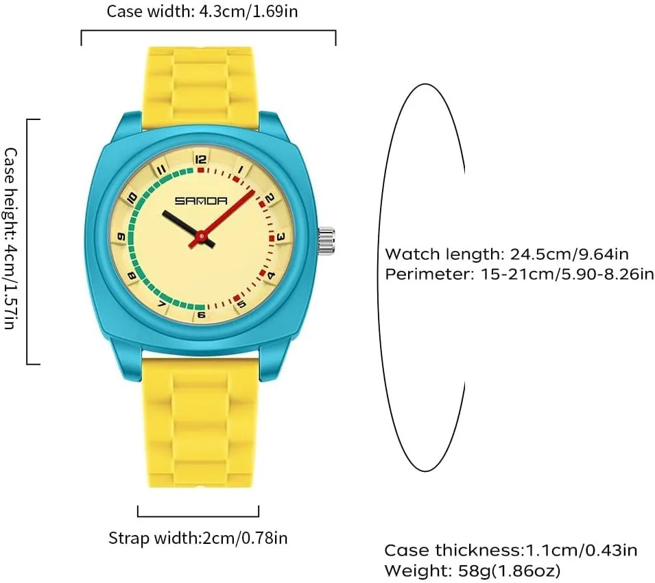 Unisex Quartz Waterproof Casual Analog Wristwatch cattle agent enthusiastic prowl with Soft Silicone Strap Fashion Square Dial Sport Watches for Women Men Gosasa Colorful 