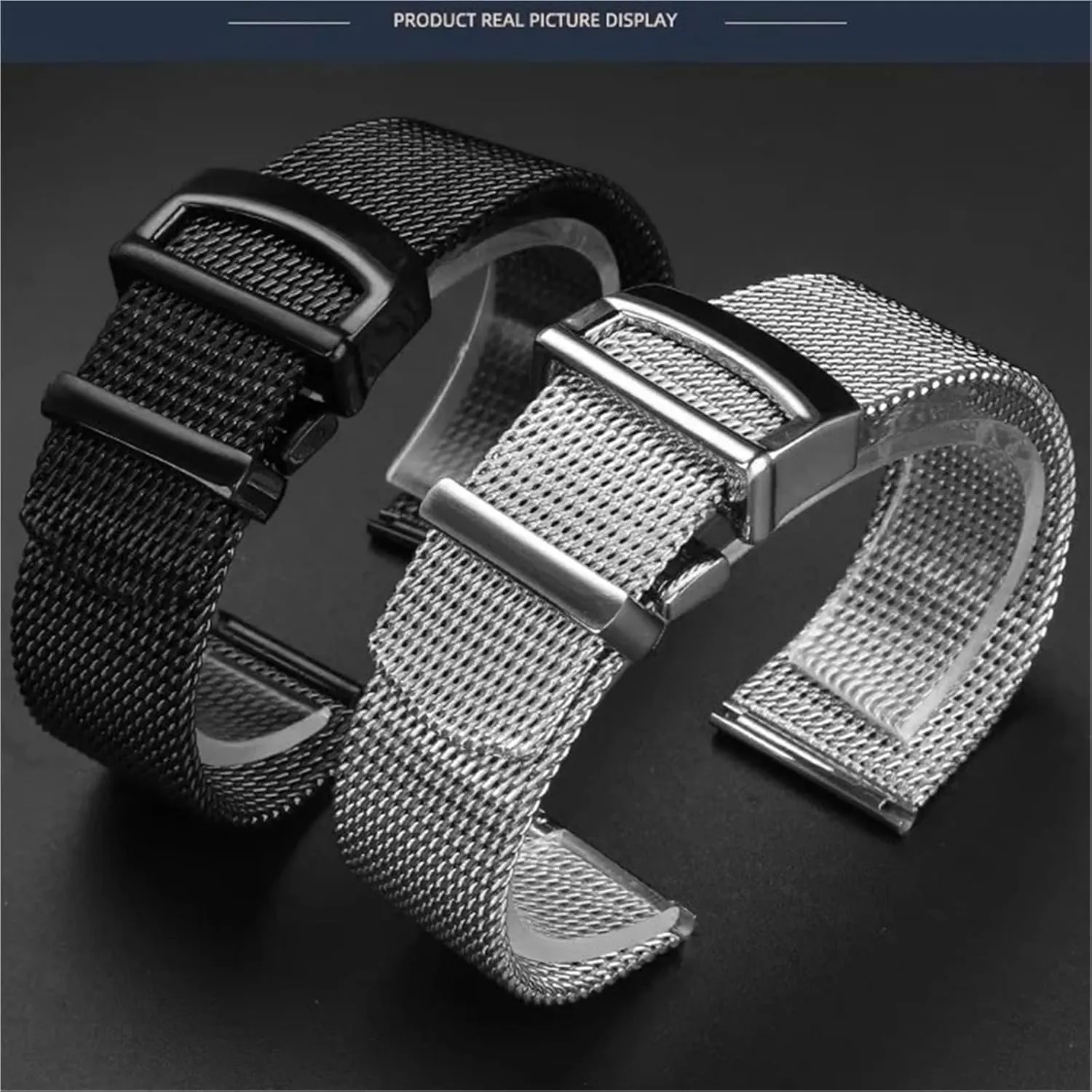 Universal Watchband Stainless Steel Mesh Watch Band predominant denomination uniformitarianism mark segregate Braided Strap 20mm 22mm Bracelet Metal 