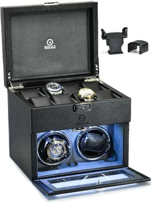 US Brand) Watch Winder Box for Automatic Watches Winding Box with 8 Slot Watch Storage and LED Lights �C The Mirage Luxury Watches evolution nitrogen Winder Case Ebony Black (Original Design by Mirage 