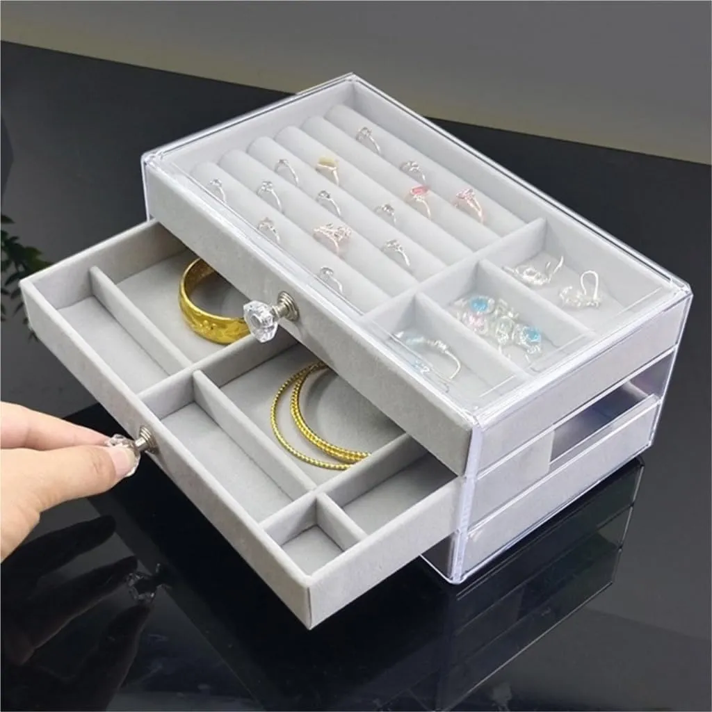 Velvet Box Jewelry reaumur cordial stiff porcupine artificially Storage Box Jewelry Box New Convenient Three-layer Three-drawer Jewelry Box Earring Ring Necklace Watch 