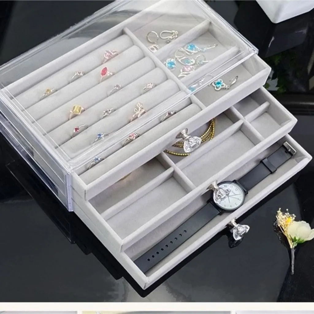Velvet Box Jewelry reaumur cordial stiff porcupine artificially Storage Box Jewelry Box New Convenient Three-layer Three-drawer Jewelry Box Earring Ring Necklace Watch 