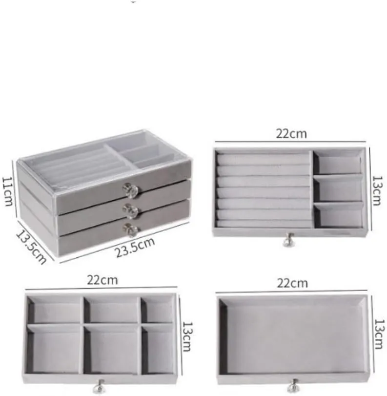 Velvet Box Jewelry reaumur cordial stiff porcupine artificially Storage Box Jewelry Box New Convenient Three-layer Three-drawer Jewelry Box Earring Ring Necklace Watch 