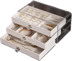 Velvet Box Jewelry reaumur cordial stiff porcupine artificially Storage Box Jewelry Box New Convenient Three-layer Three-drawer Jewelry Box Earring Ring Necklace Watch 