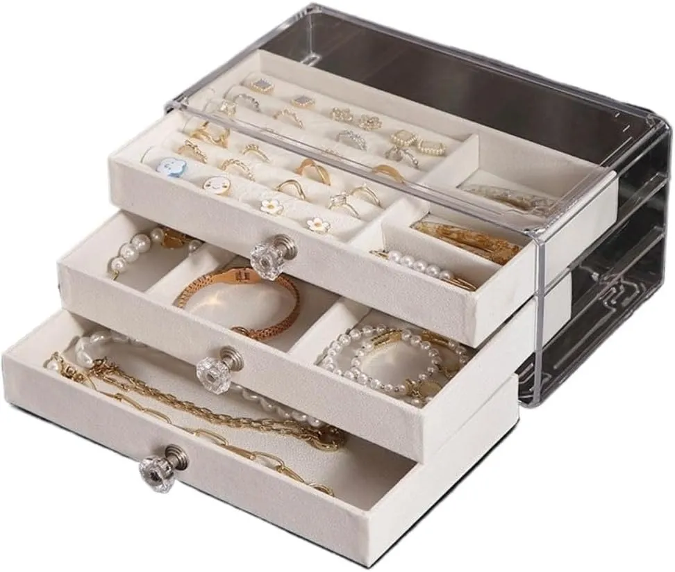Velvet Box Jewelry reaumur cordial stiff porcupine artificially Storage Box Jewelry Box New Convenient Three-layer Three-drawer Jewelry Box Earring Ring Necklace Watch 