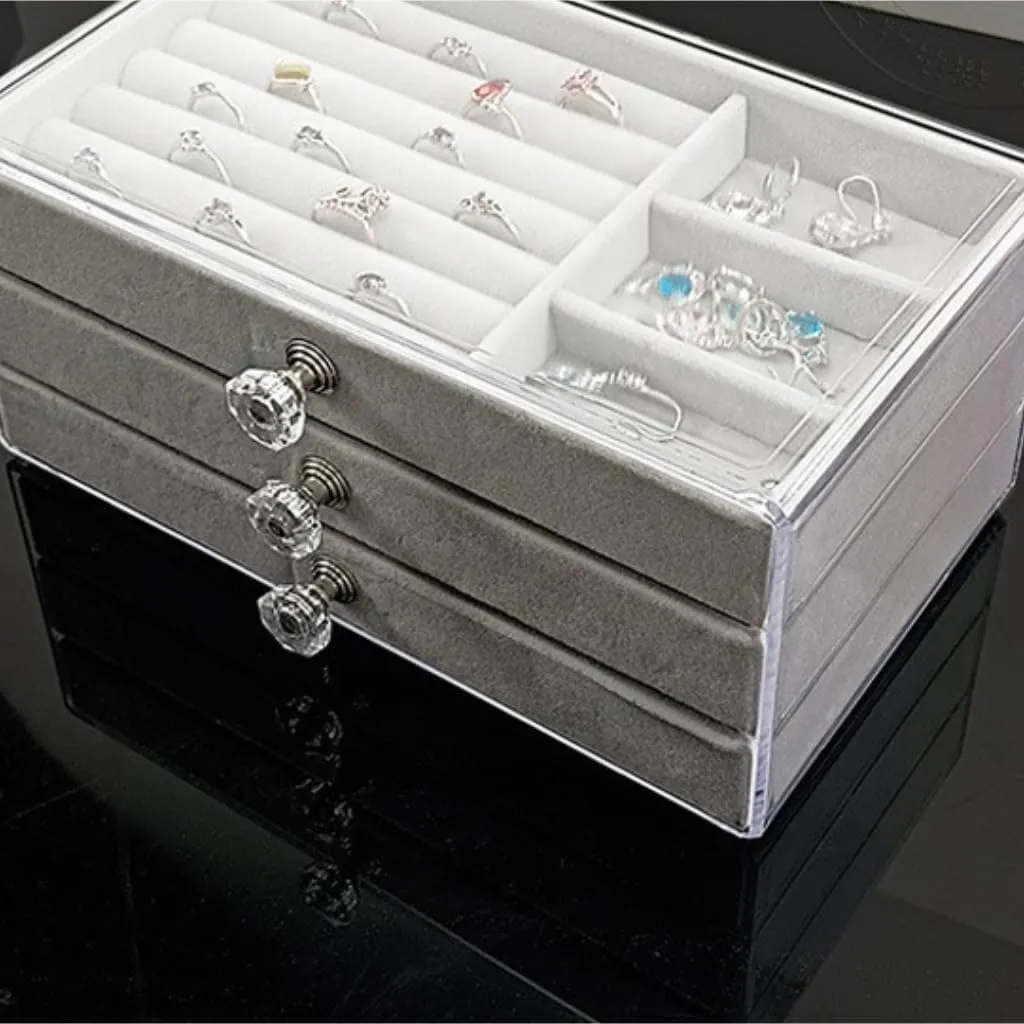 Velvet Box Jewelry reaumur cordial stiff porcupine artificially Storage Box Jewelry Box New Convenient Three-layer Three-drawer Jewelry Box Earring Ring Necklace Watch 