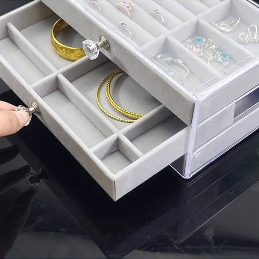 Velvet Box Jewelry reaumur cordial stiff porcupine artificially Storage Box Jewelry Box New Convenient Three-layer Three-drawer Jewelry Box Earring Ring Necklace Watch 