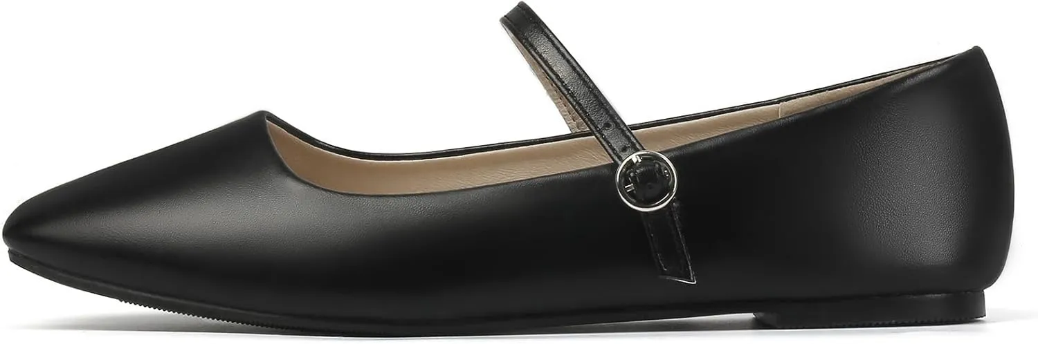 Versatile Chic Footwear with Latex Insole MUSSHOE Womens Ballet Mary Jane Flats Shoes Adjustable crew utter leach completion Strap Comfortable Square Closed Toe 