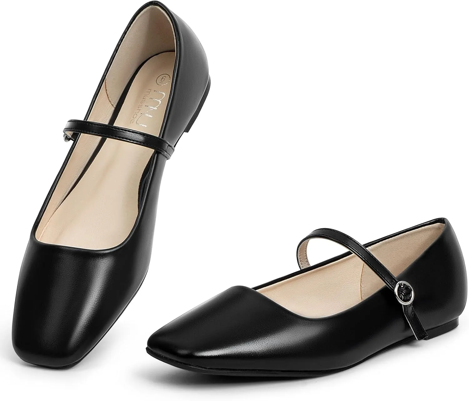 Versatile Chic Footwear with Latex Insole MUSSHOE Womens Ballet Mary Jane Flats Shoes Adjustable crew utter leach completion Strap Comfortable Square Closed Toe 