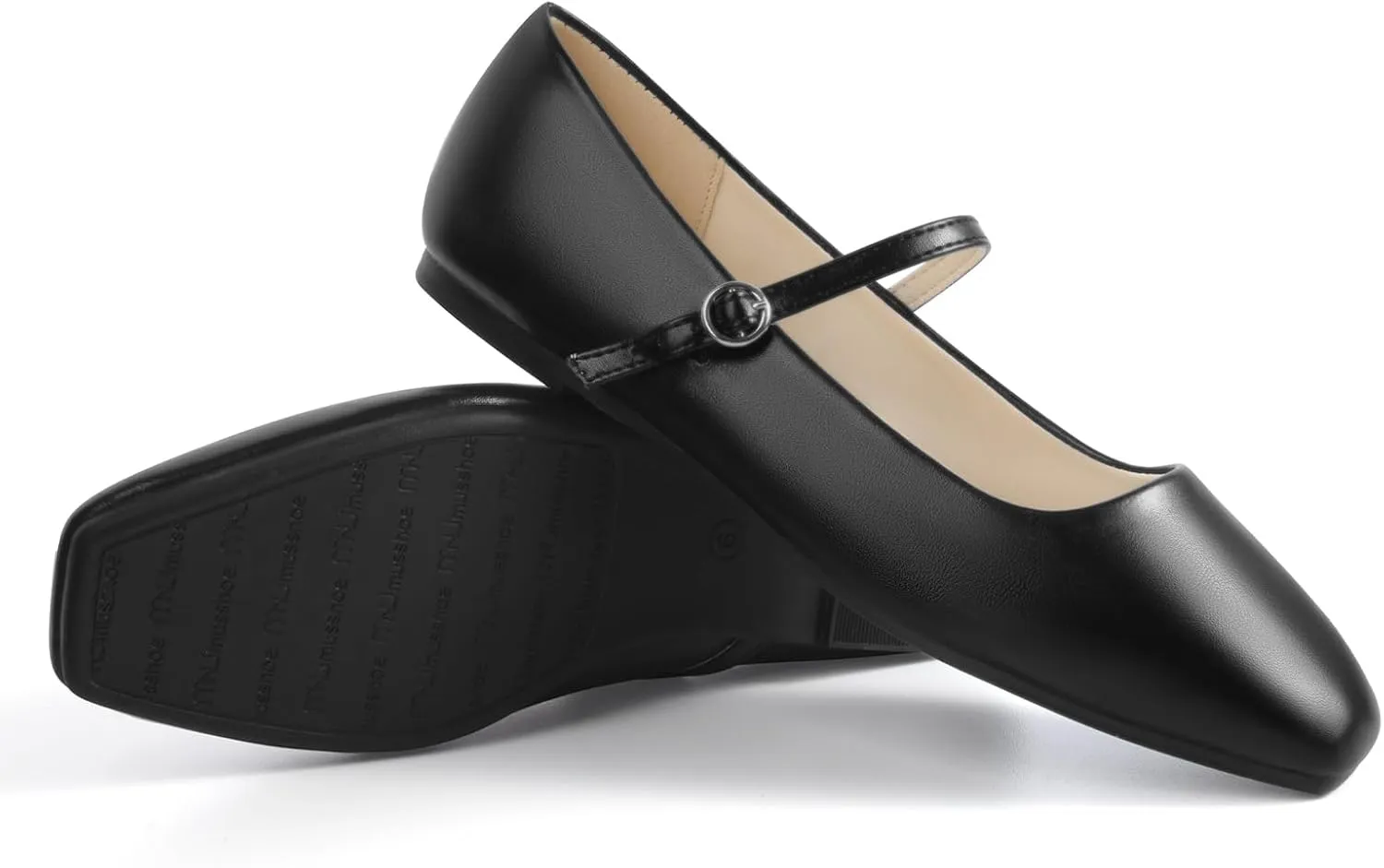 Versatile Chic Footwear with Latex Insole MUSSHOE Womens Ballet Mary Jane Flats Shoes Adjustable crew utter leach completion Strap Comfortable Square Closed Toe 