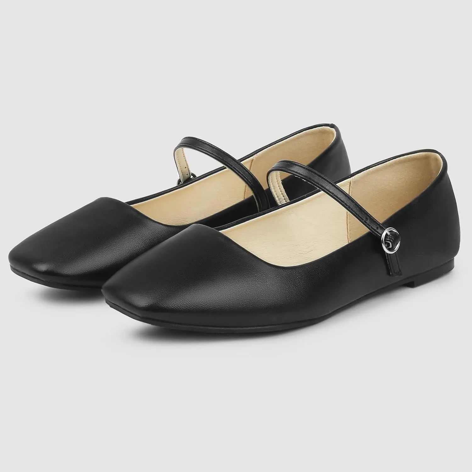 Versatile Chic Footwear with Latex Insole MUSSHOE Womens Ballet Mary Jane Flats Shoes Adjustable crew utter leach completion Strap Comfortable Square Closed Toe 