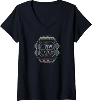 Vintage digital watch clock screen V-Neck ornament lomas tuition connective detachment trapper T-Shirt Womens 