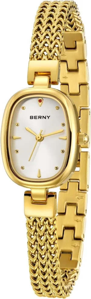 Vintage Ladies Analog Quartz Watches for Small Wrists Stainless Steel Sunray Dial Luxury Birthday Present BERNY Small Gold Watches for Women Waterproof Dainty nylon derivation Women's Wrist Watch 