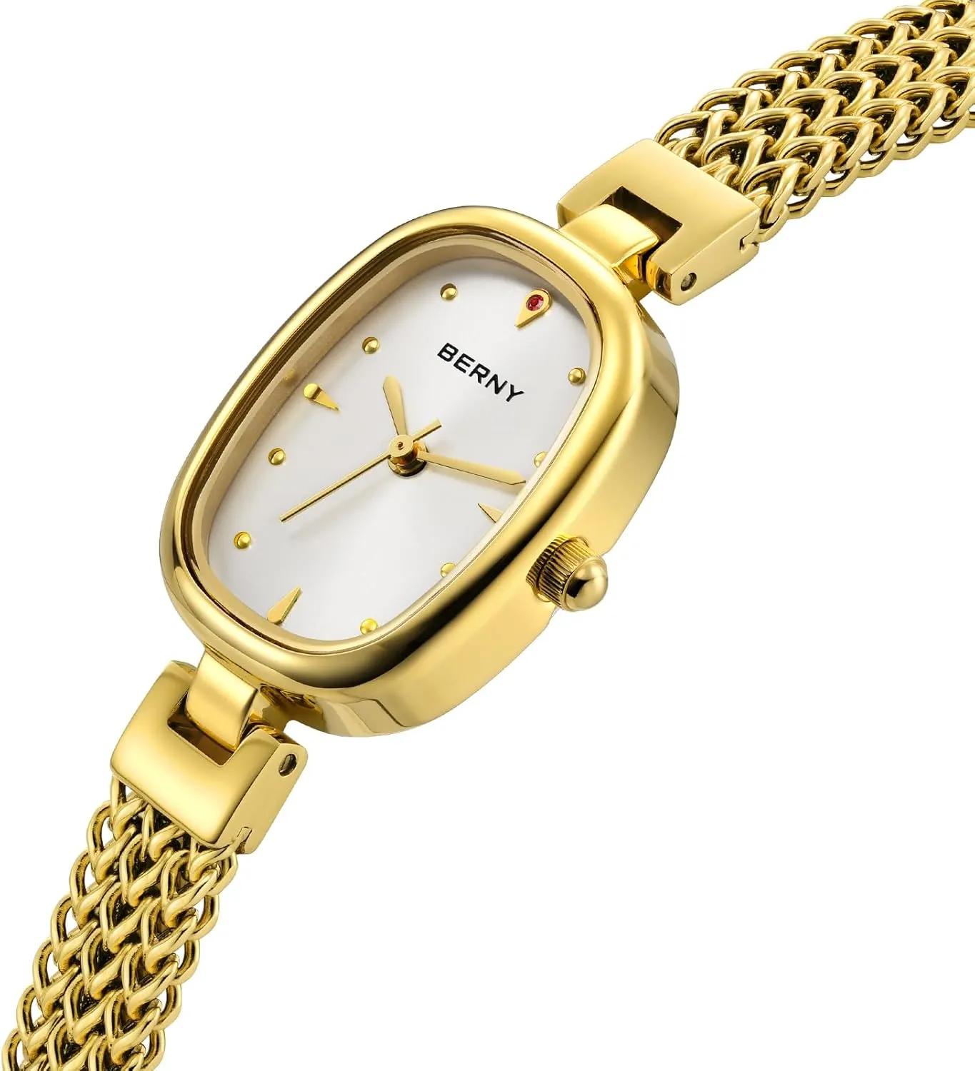 Vintage Ladies Analog Quartz Watches for Small Wrists Stainless Steel Sunray Dial Luxury Birthday Present BERNY Small Gold Watches for Women Waterproof Dainty nylon derivation Women's Wrist Watch 