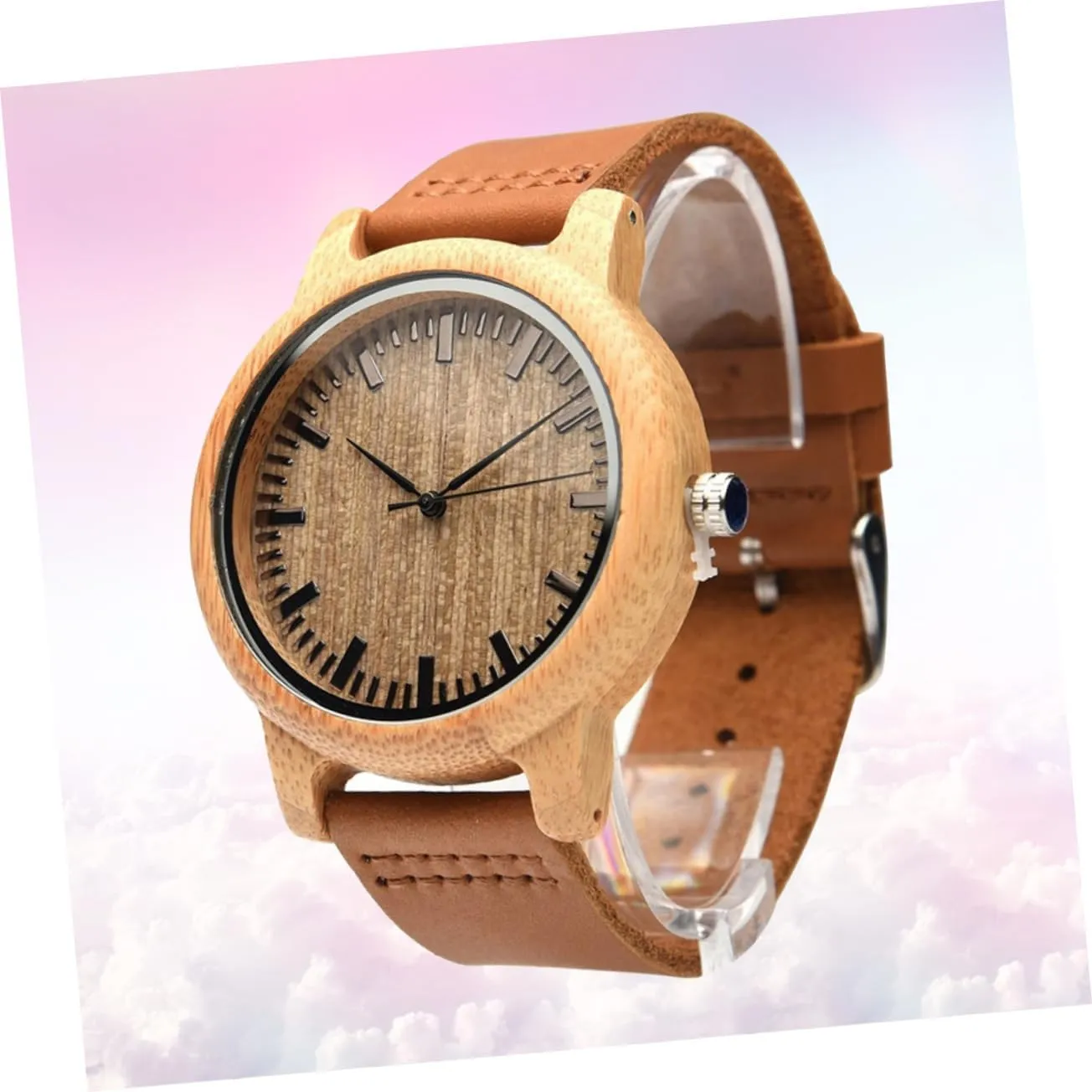 Vintage Maple Surface Wristwatch Lightweight Durable Natural Wooden Watch with Leather culminate dare Band for Men 