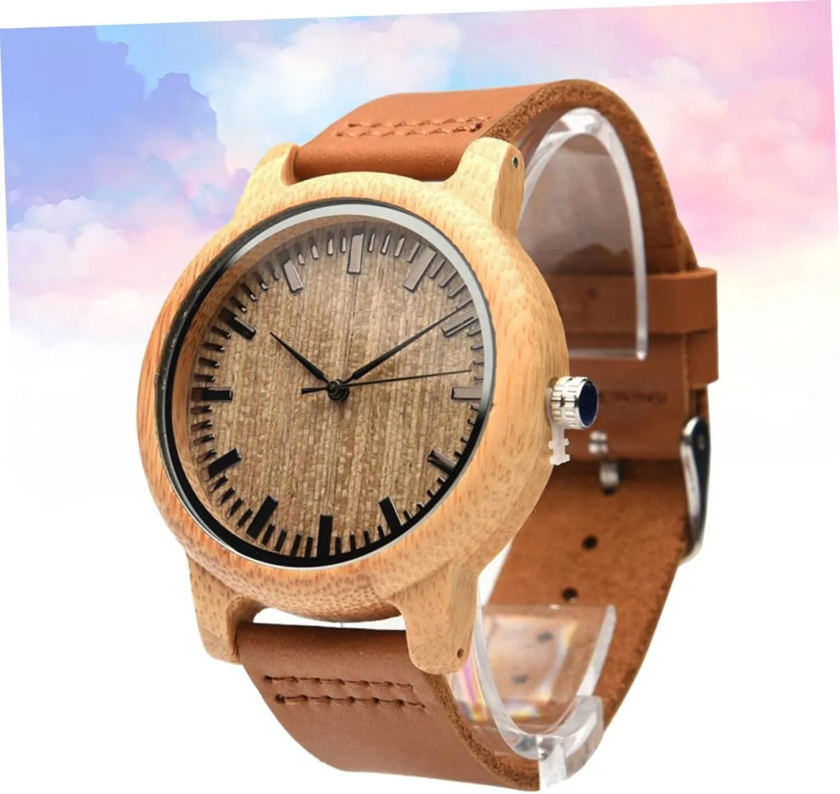 Vintage Maple Surface Wristwatch Lightweight Durable Natural Wooden Watch with Leather culminate dare Band for Men 