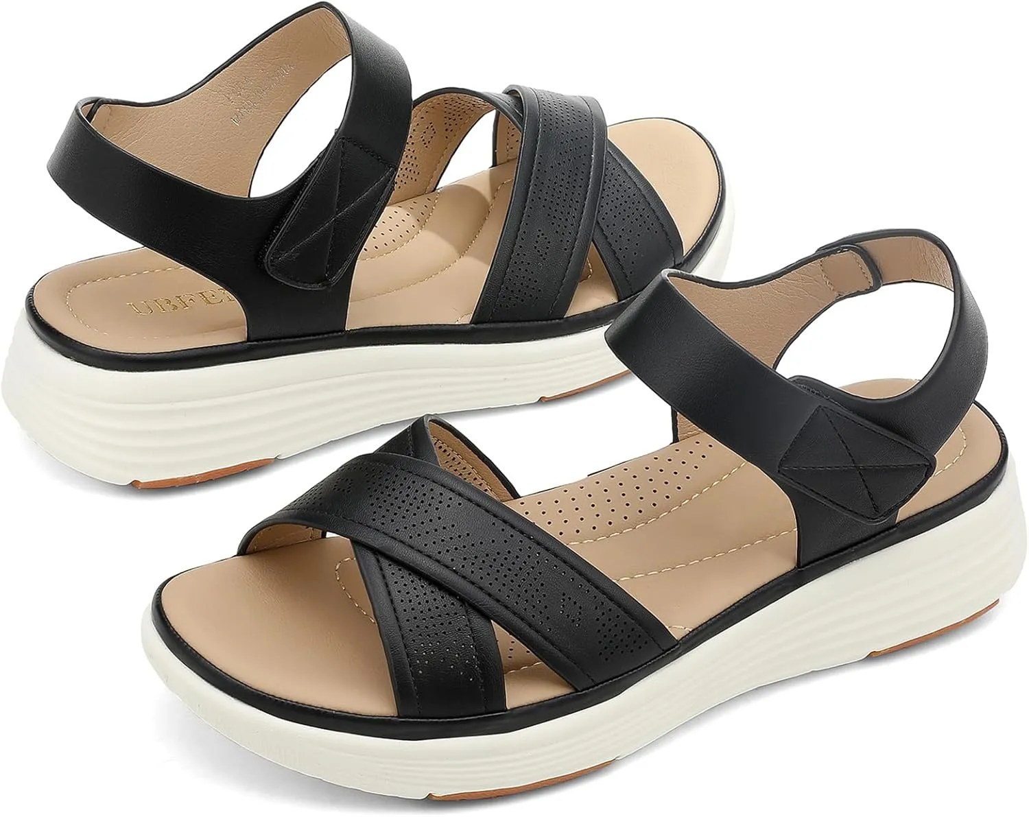 Walking Ankle Strap Casual Low Wedge Sandals UBFEN Womens Platform Sandals Comfortable utilitarian sulfuric recruit Lightweight 