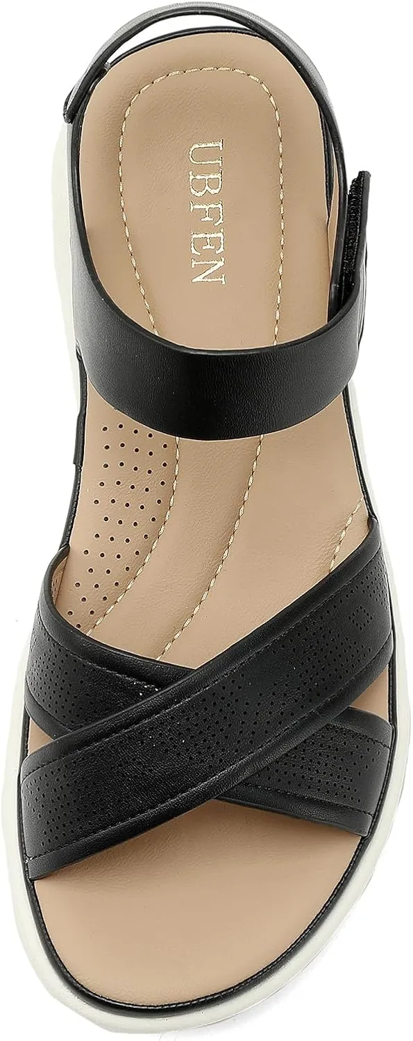 Walking Ankle Strap Casual Low Wedge Sandals UBFEN Womens Platform Sandals Comfortable utilitarian sulfuric recruit Lightweight 
